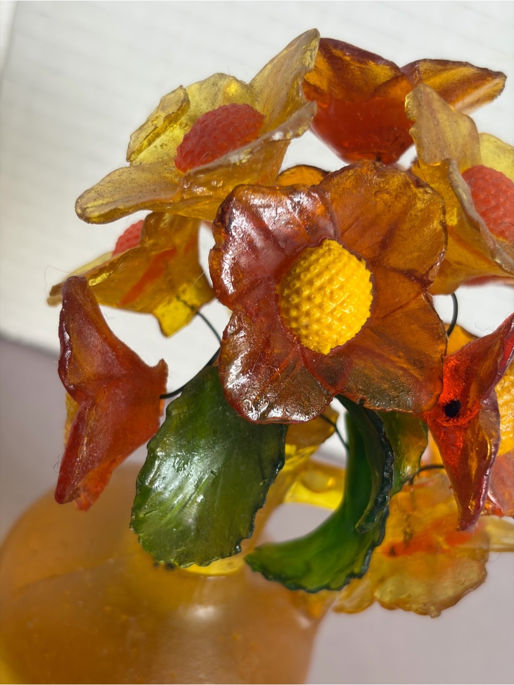Vintage Lucite Flower Sculpture • Amber Jug Vase - Picture 4 of 8